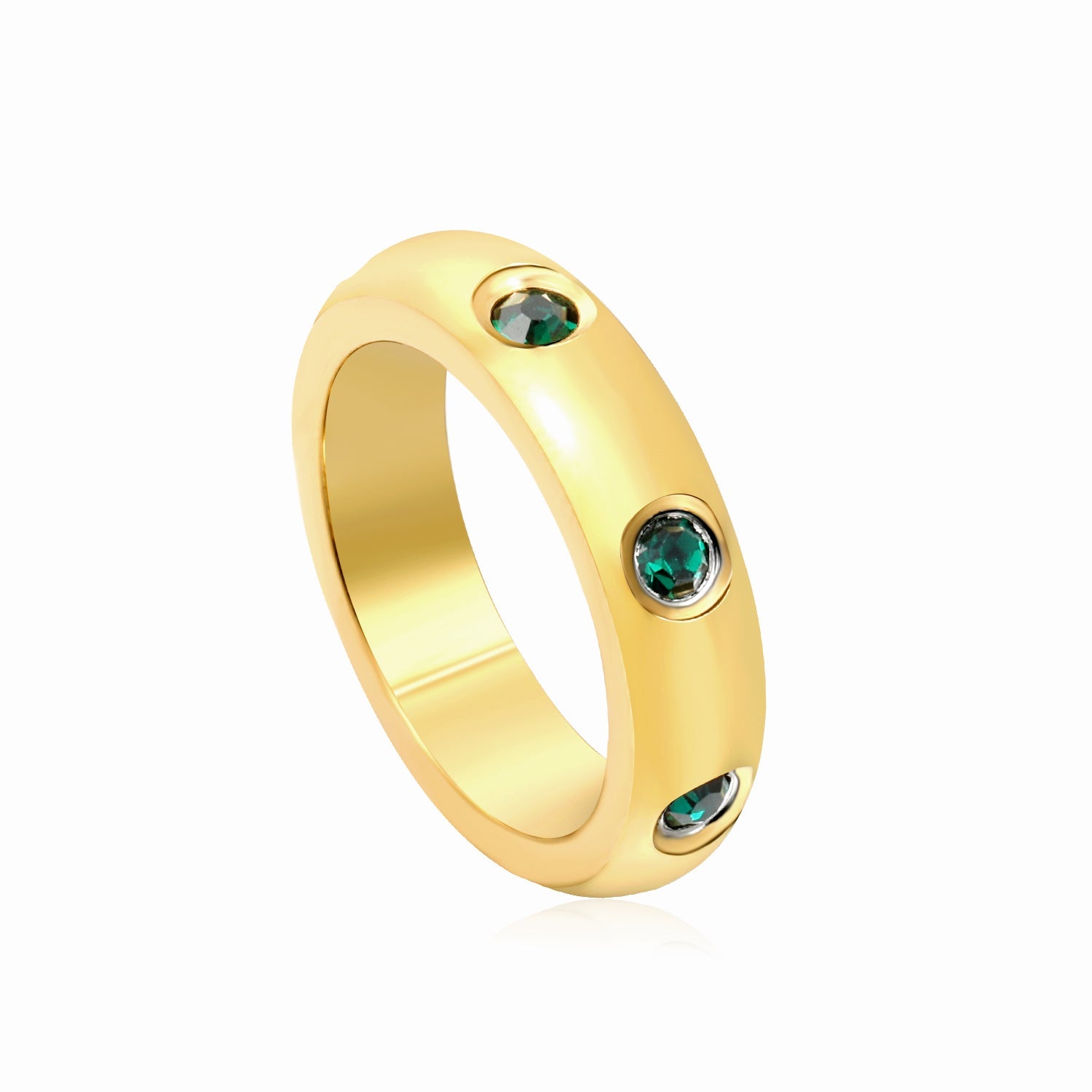 Solitaire Ring & Three Small Green Diamonds asonjewelry